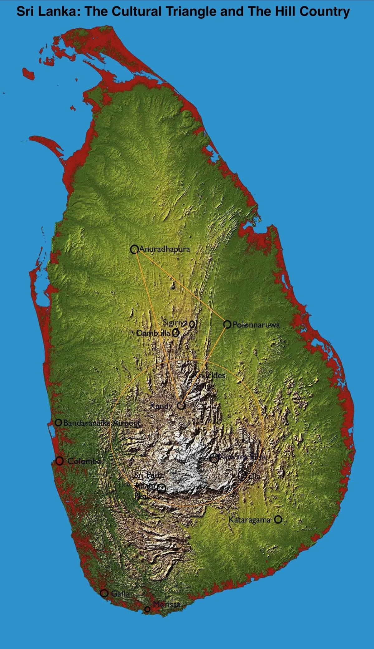 Karte des hill country in Sri Lanka
