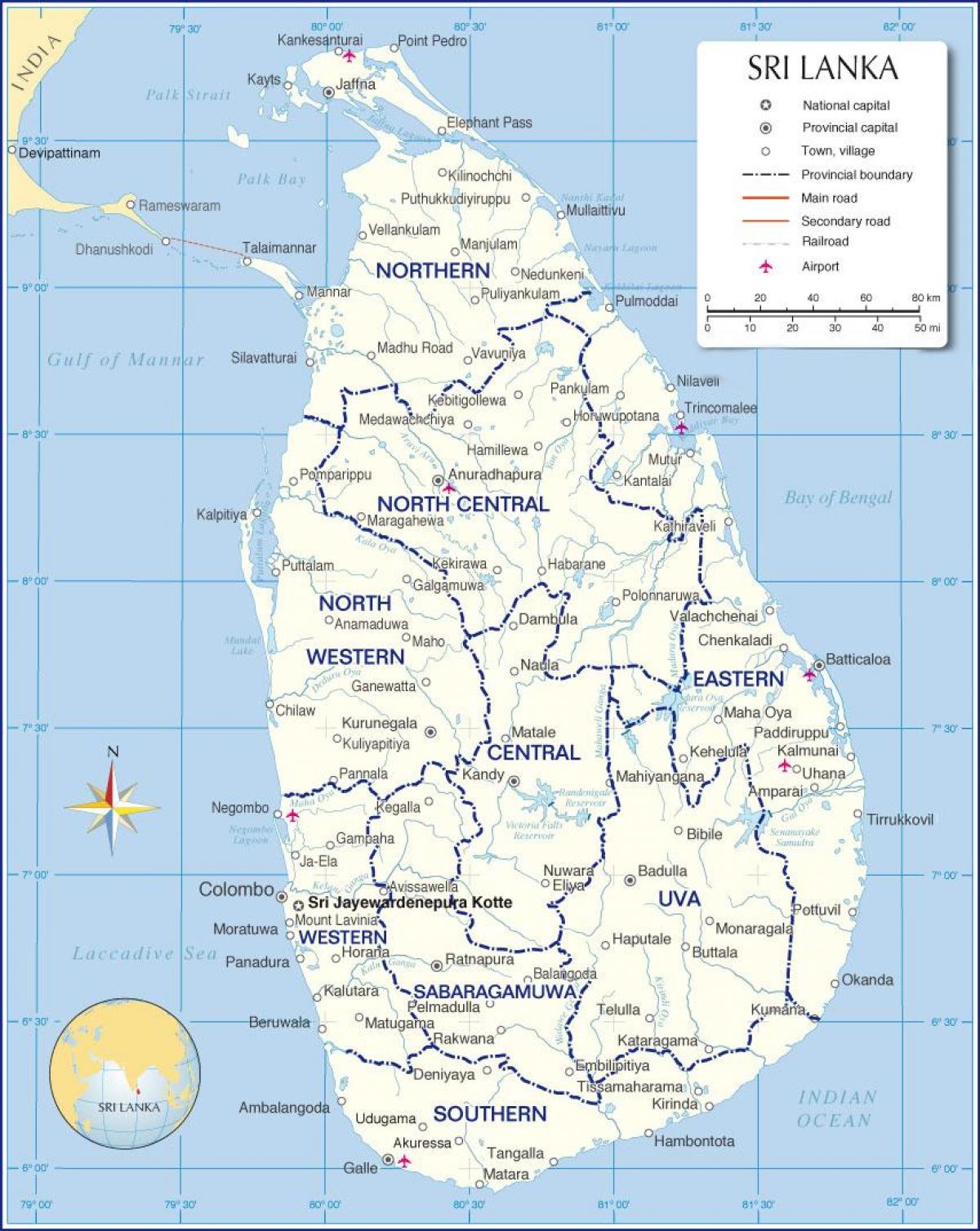 Karte der internationalen Flughäfen in Sri Lanka