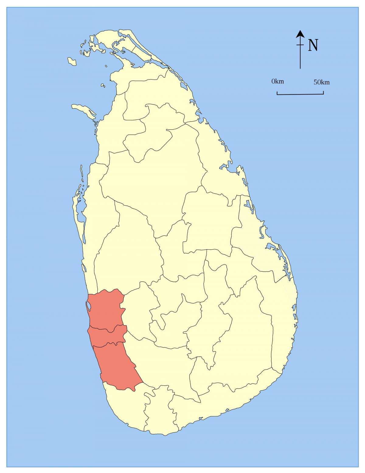 Karte von Sri Lanka, western province