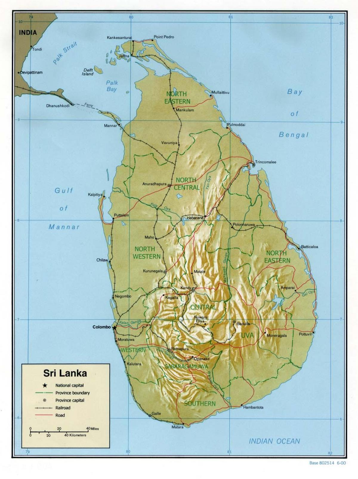 Karte von Sri Lanka Straßen mit Kilometer