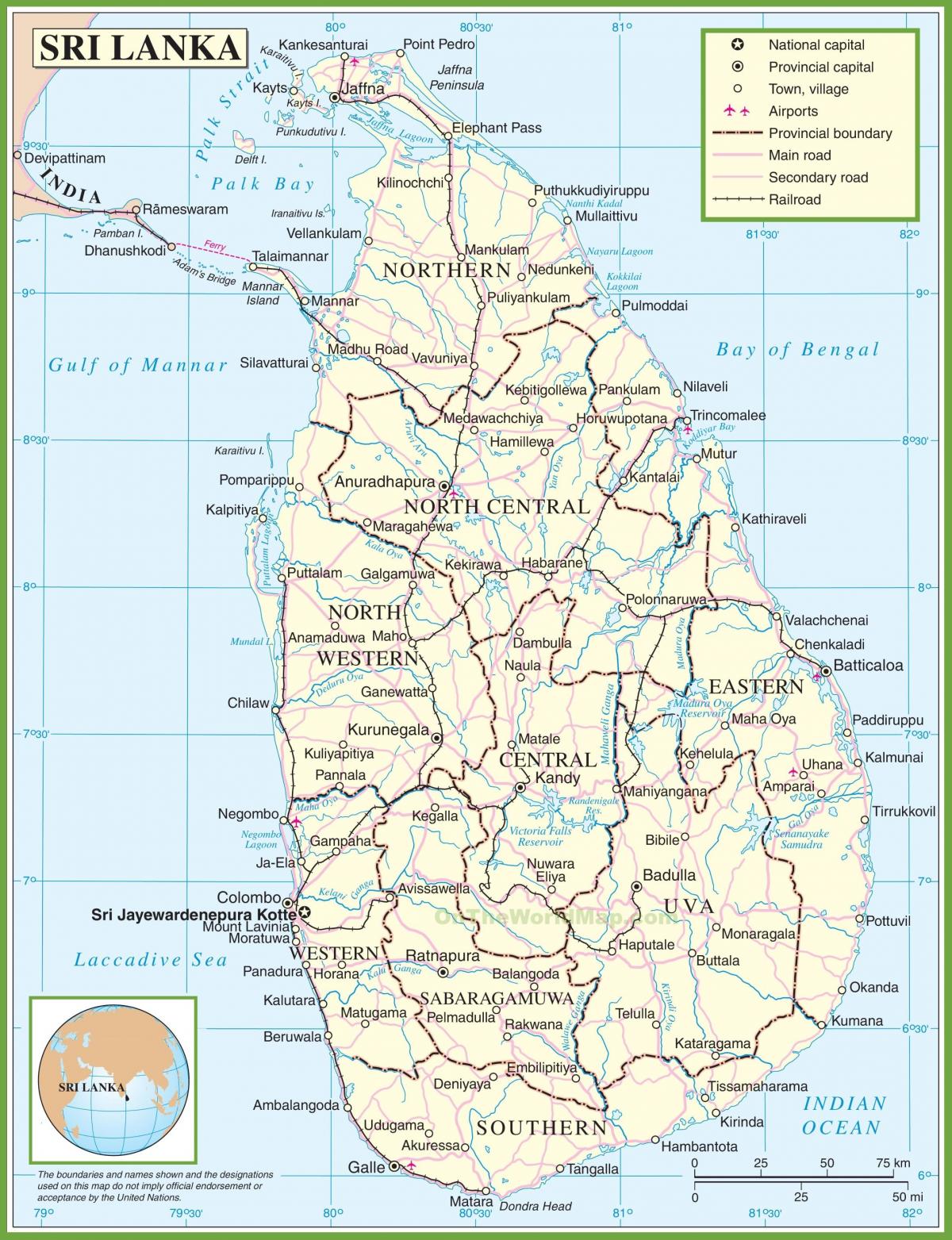 Karte von Sri Lanka politischen