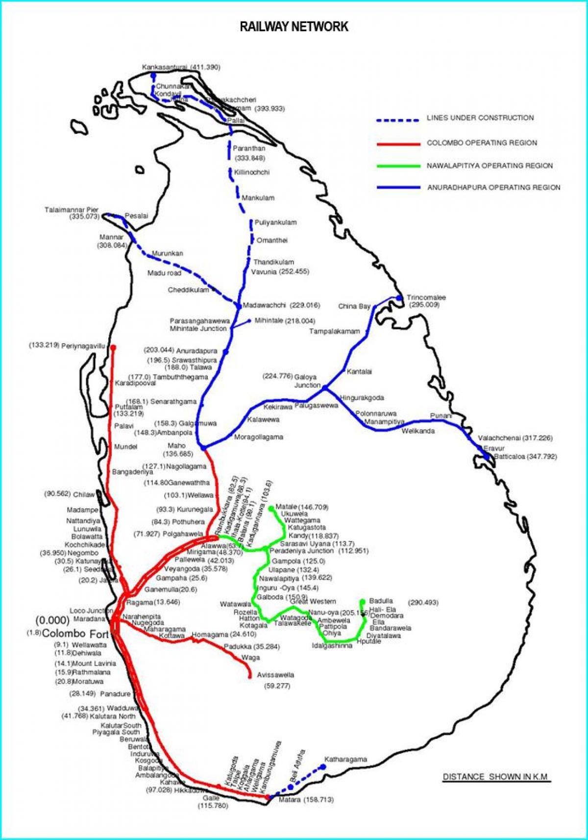 Eisenbahn-Karte von Sri Lanka