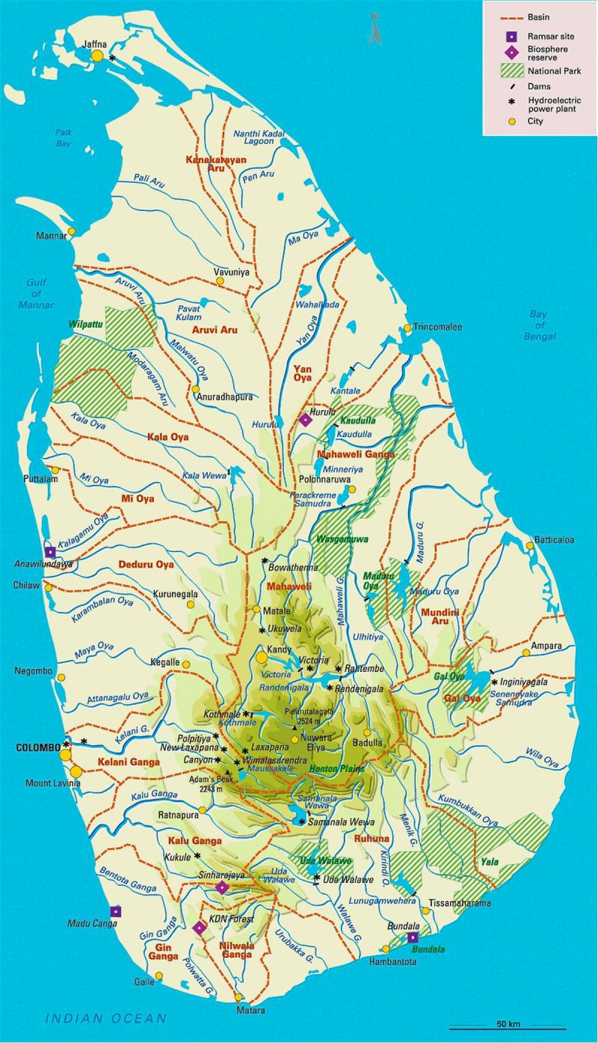 Sri Lanka Flüsse Karte in tamil