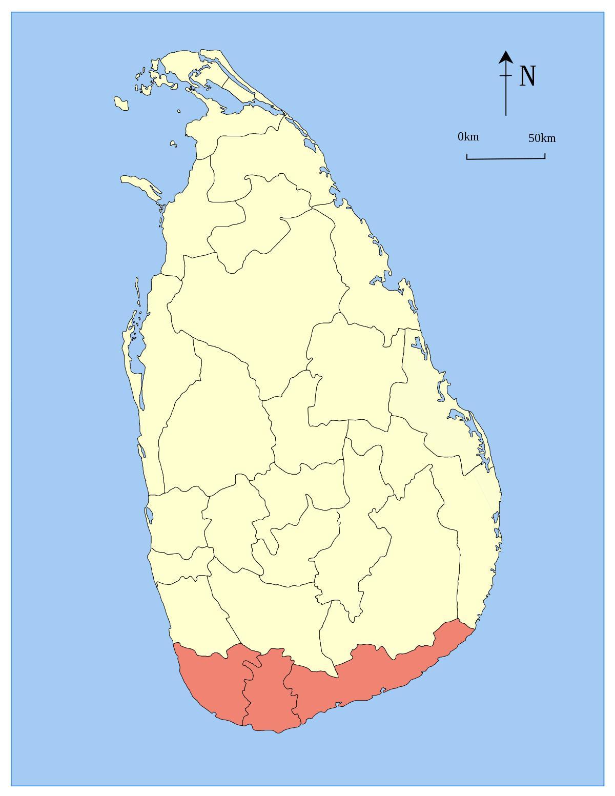 Karte von Sri Lanka southern province