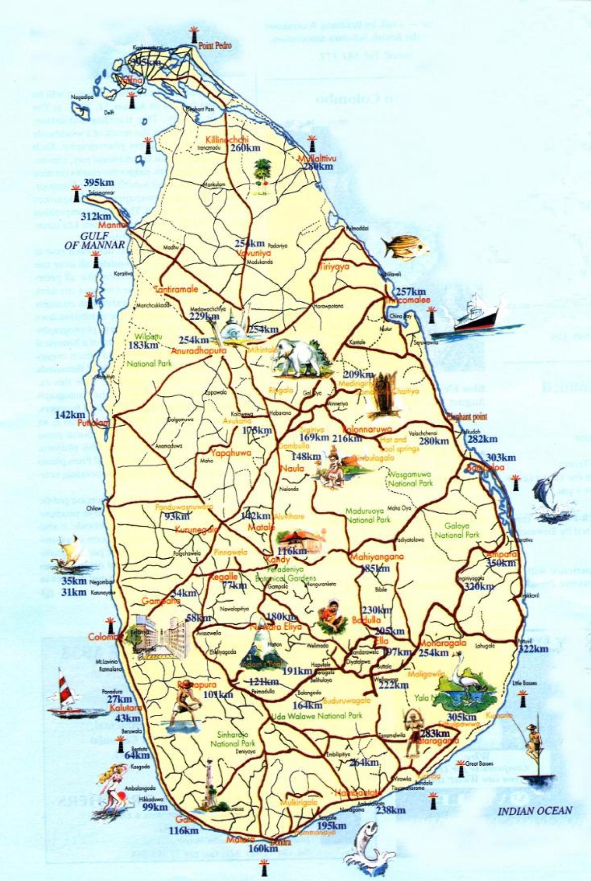 Karte von Sri Lanka-Strand-resorts