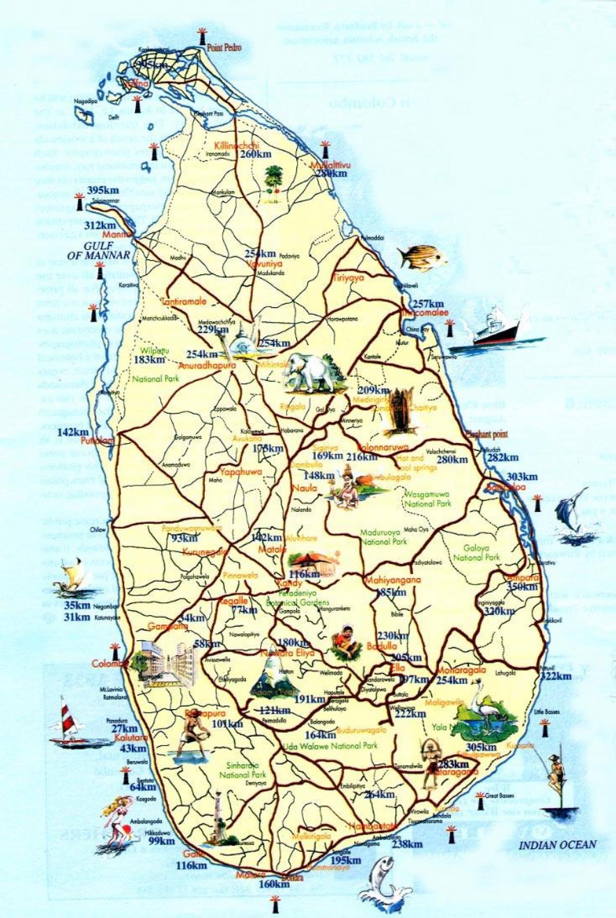 touristische Karte von Sri Lanka mit Städten