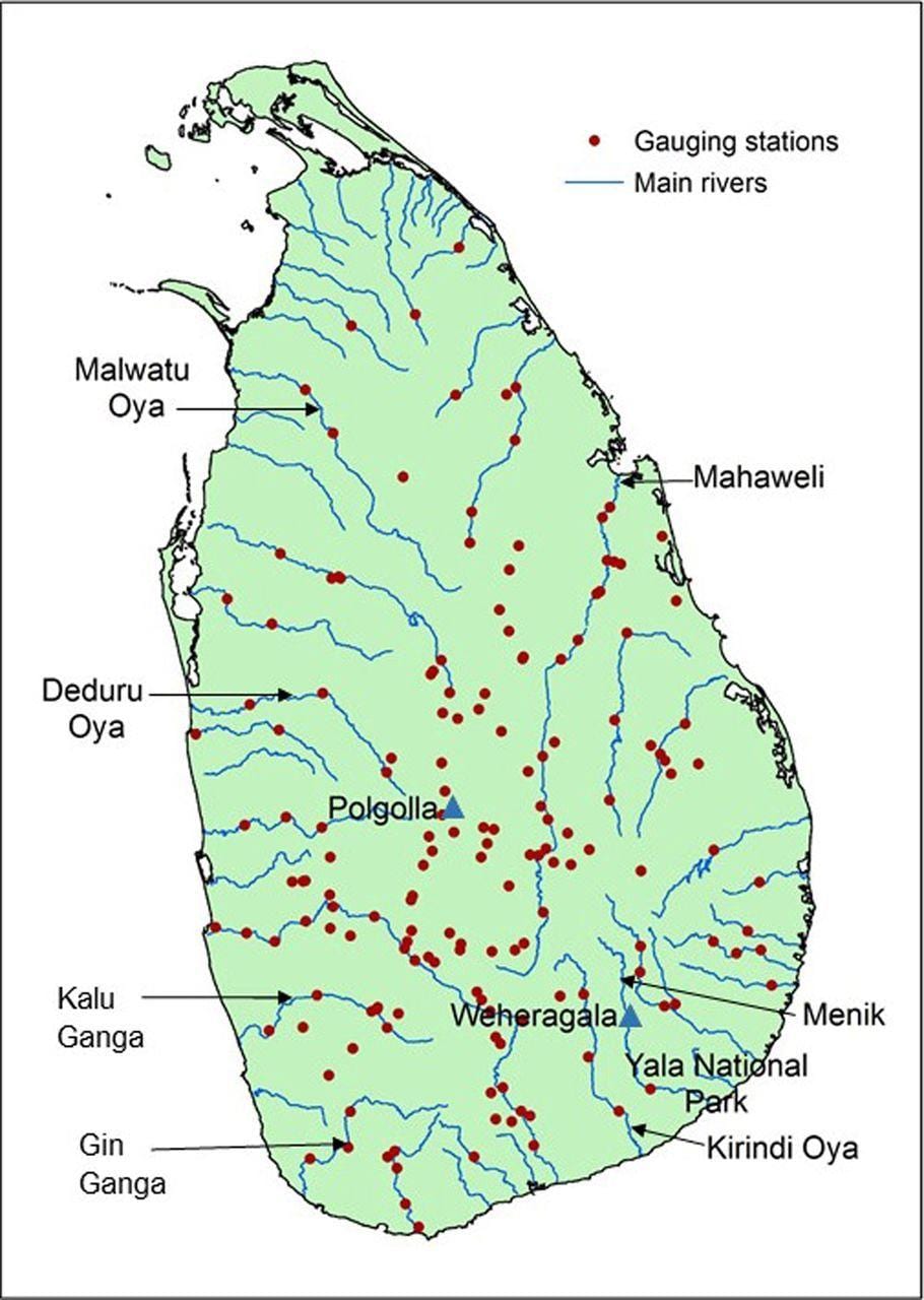 Sri Lanka wichtigsten Flüsse Karte