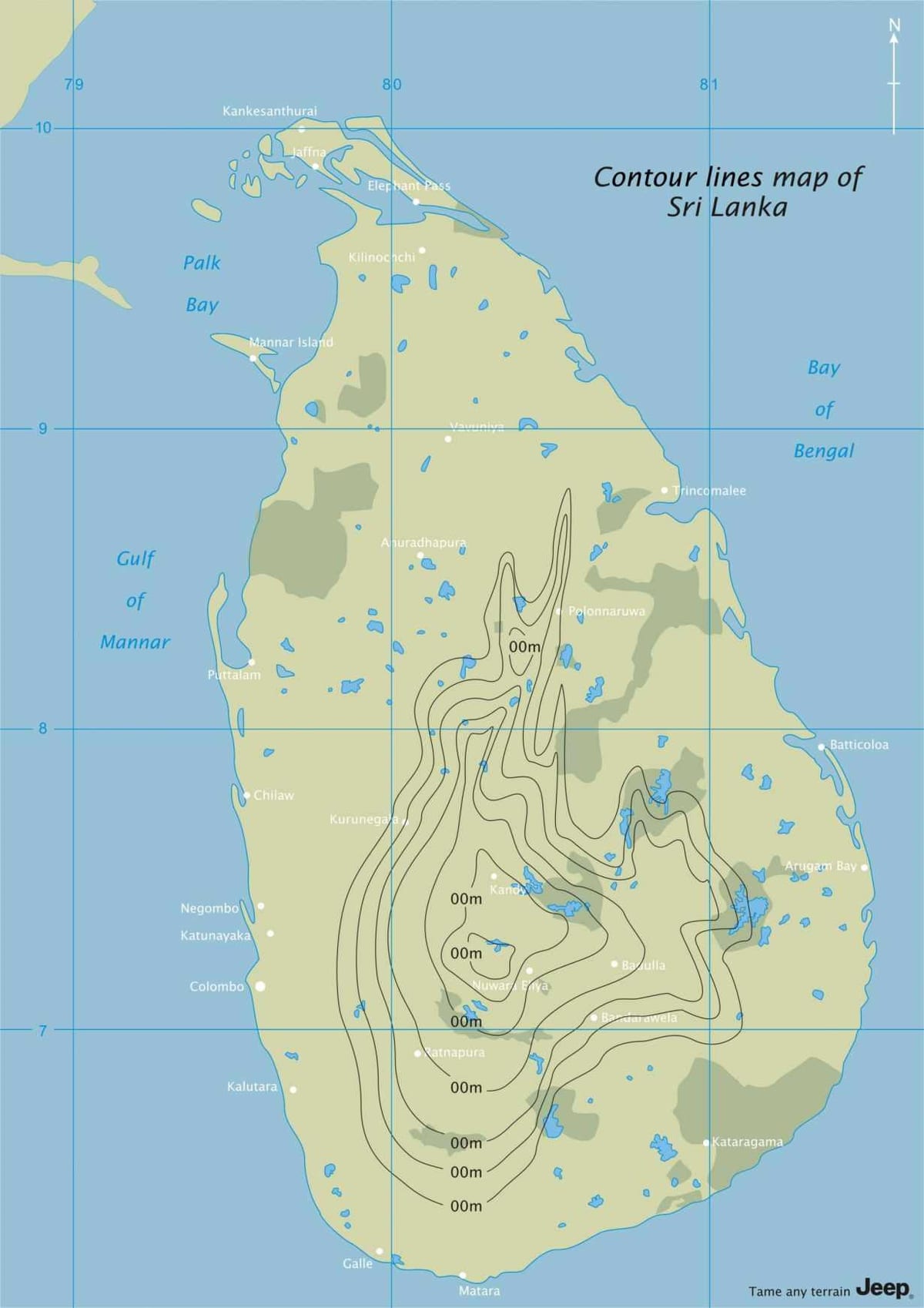 anzeigen der Kontur Karte von Sri Lanka