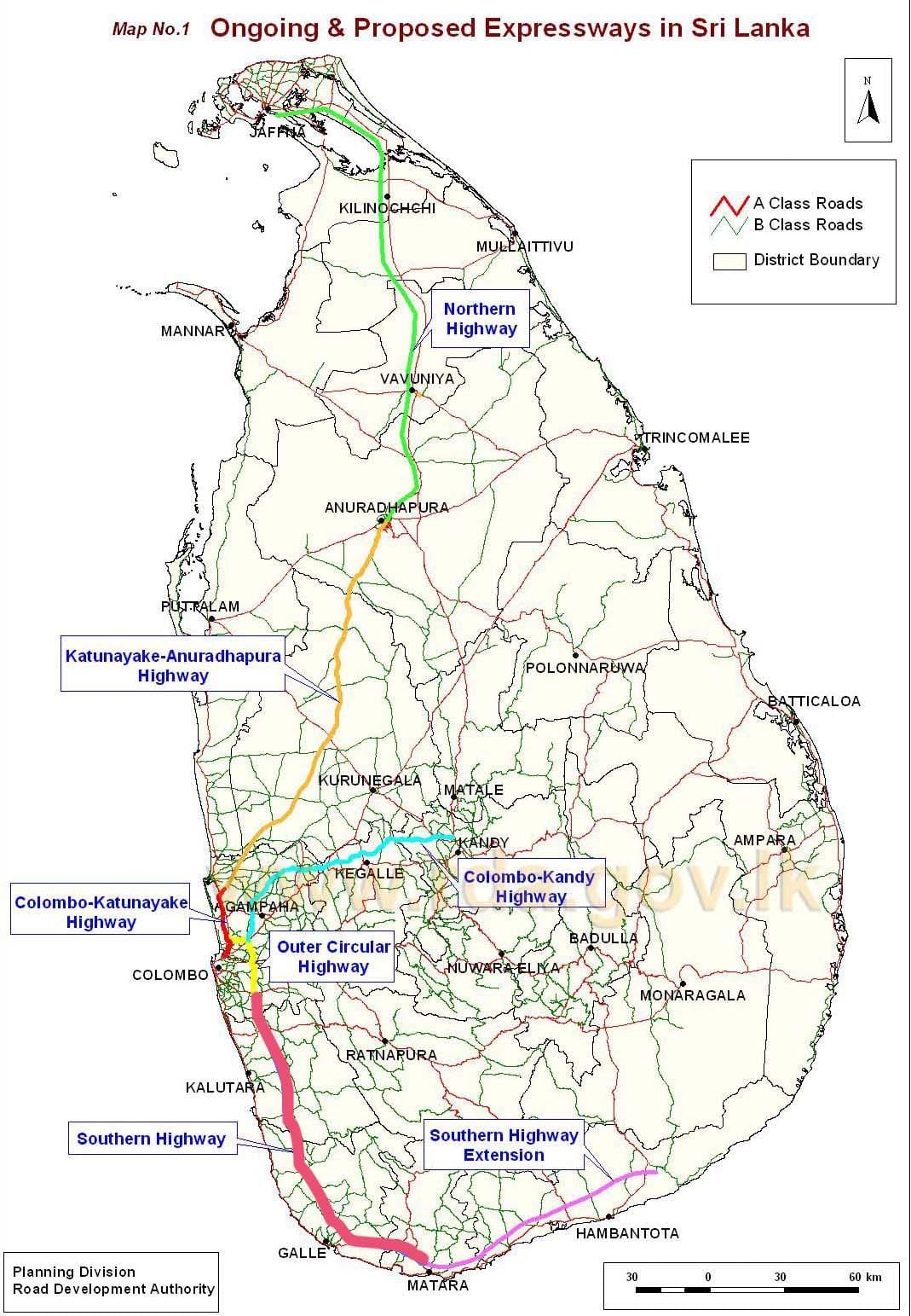 Karte von Sri Lanka expressway