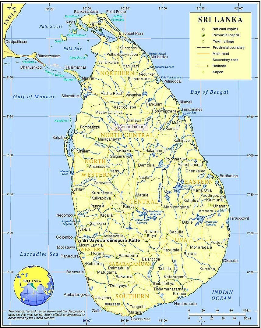 Karte von Sri Lanka historische Orte