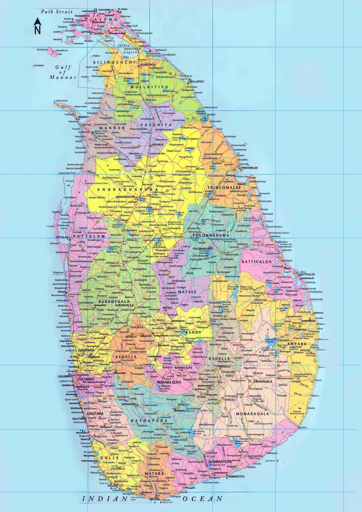detaillierte Karte von Sri Lanka mit Straßen