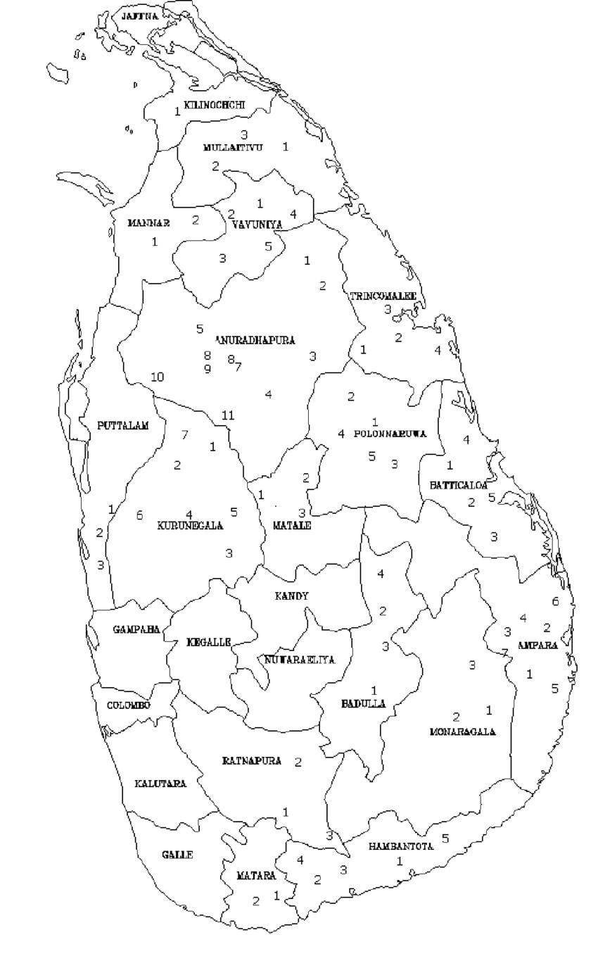 Karte von Sri Lanka Karte schwarz und weiß