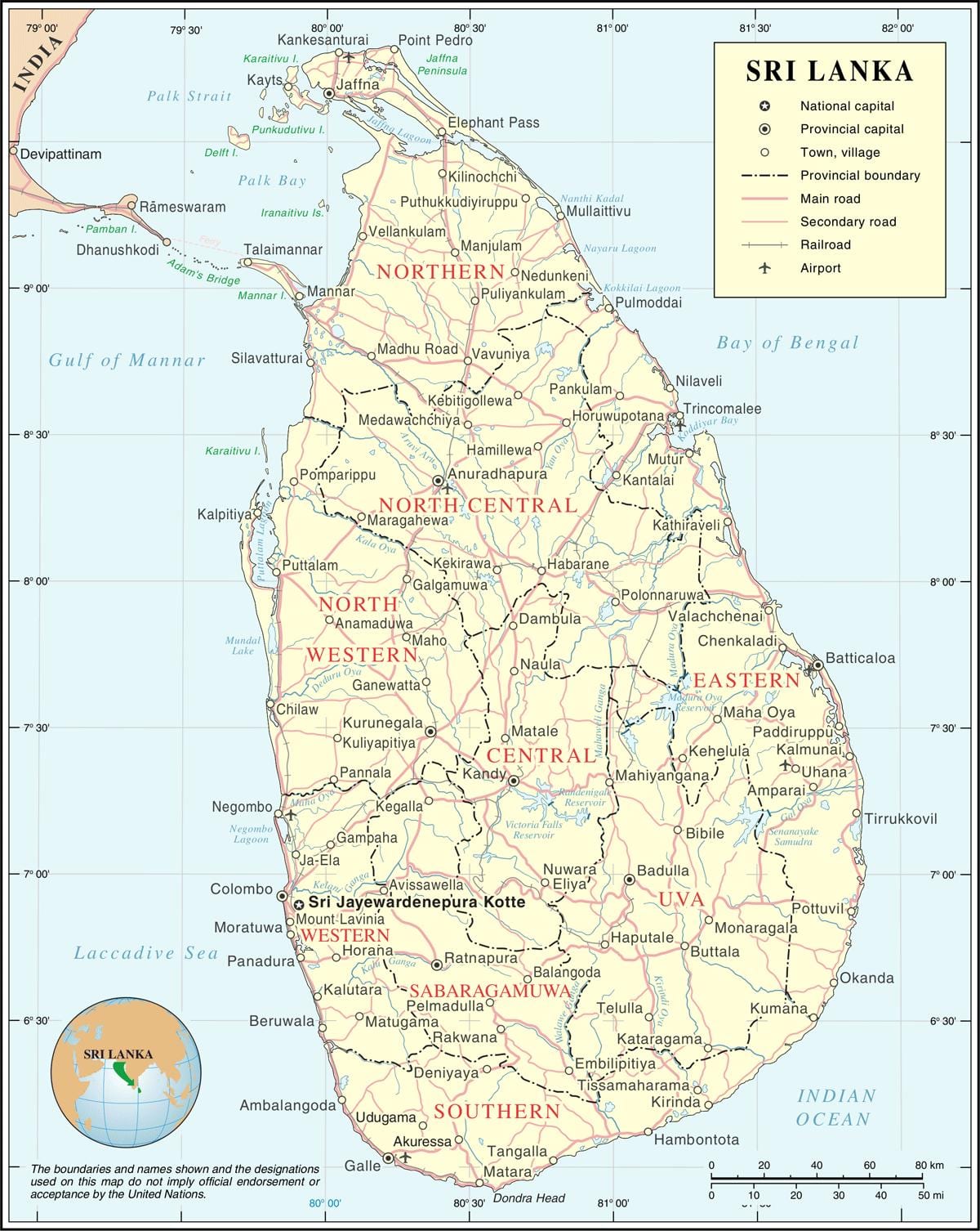 Sri Lanka Landkarte Entfernungstabelle