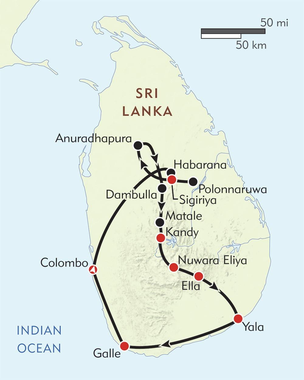 Karte von Sri Lanka Reise