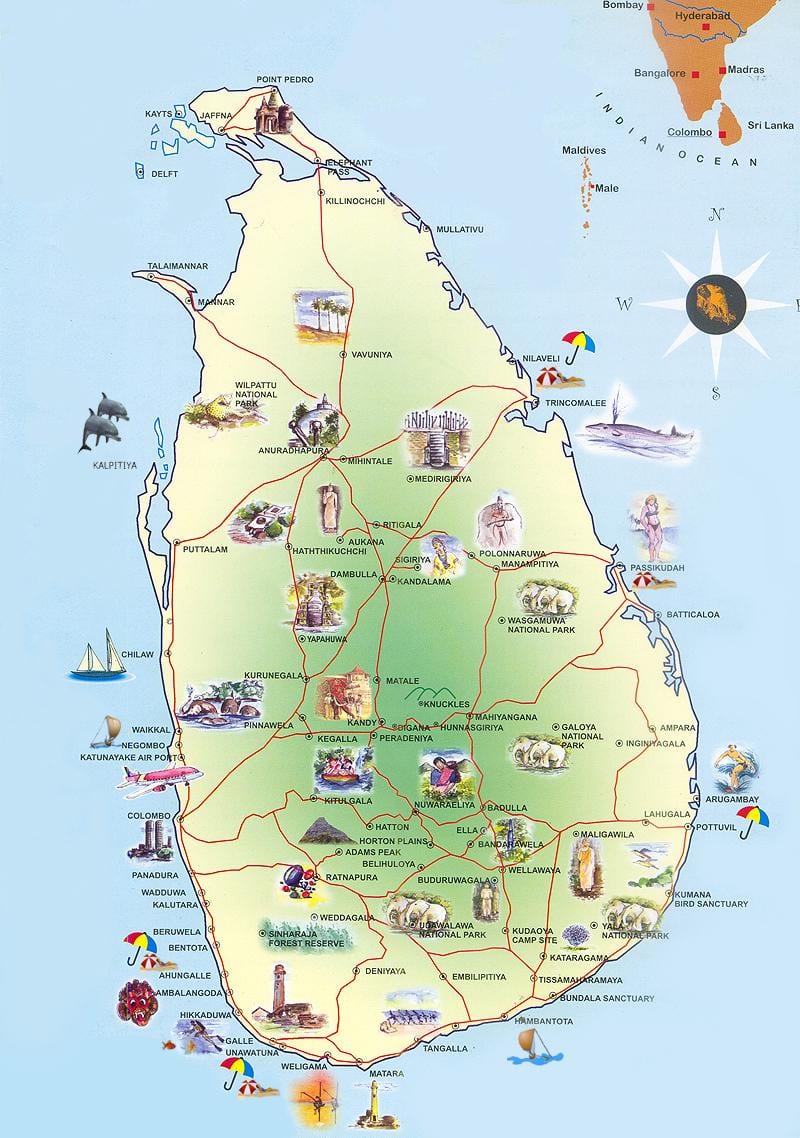 touristische Attraktionen Sri Lanka Karte anzeigen