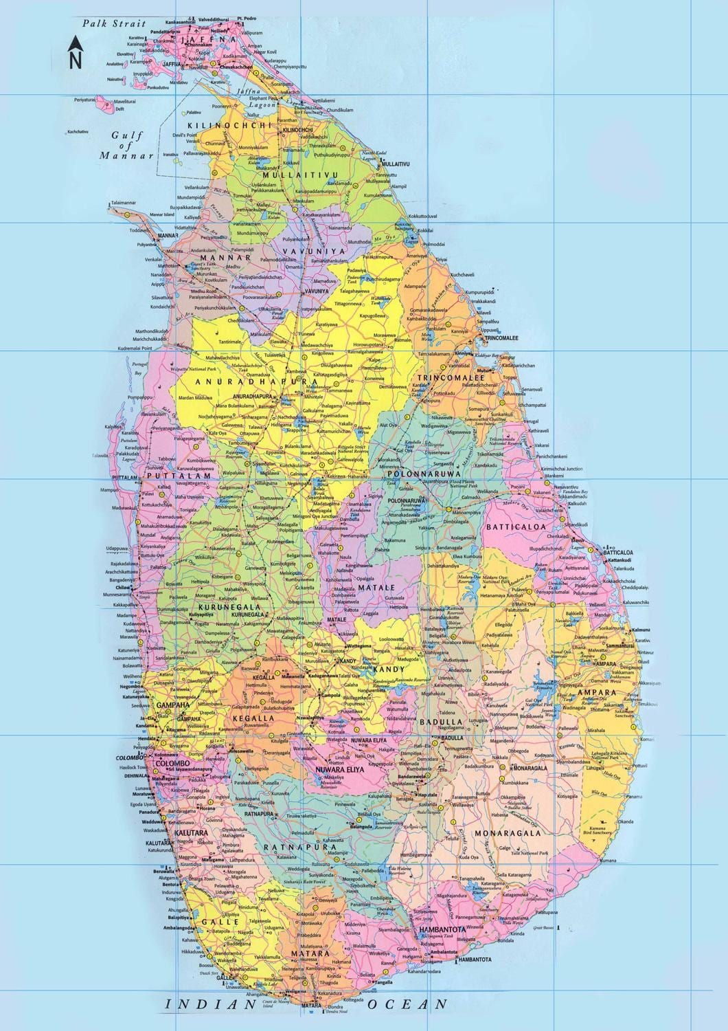 Sri Lanka Straßenkarte km Entfernung