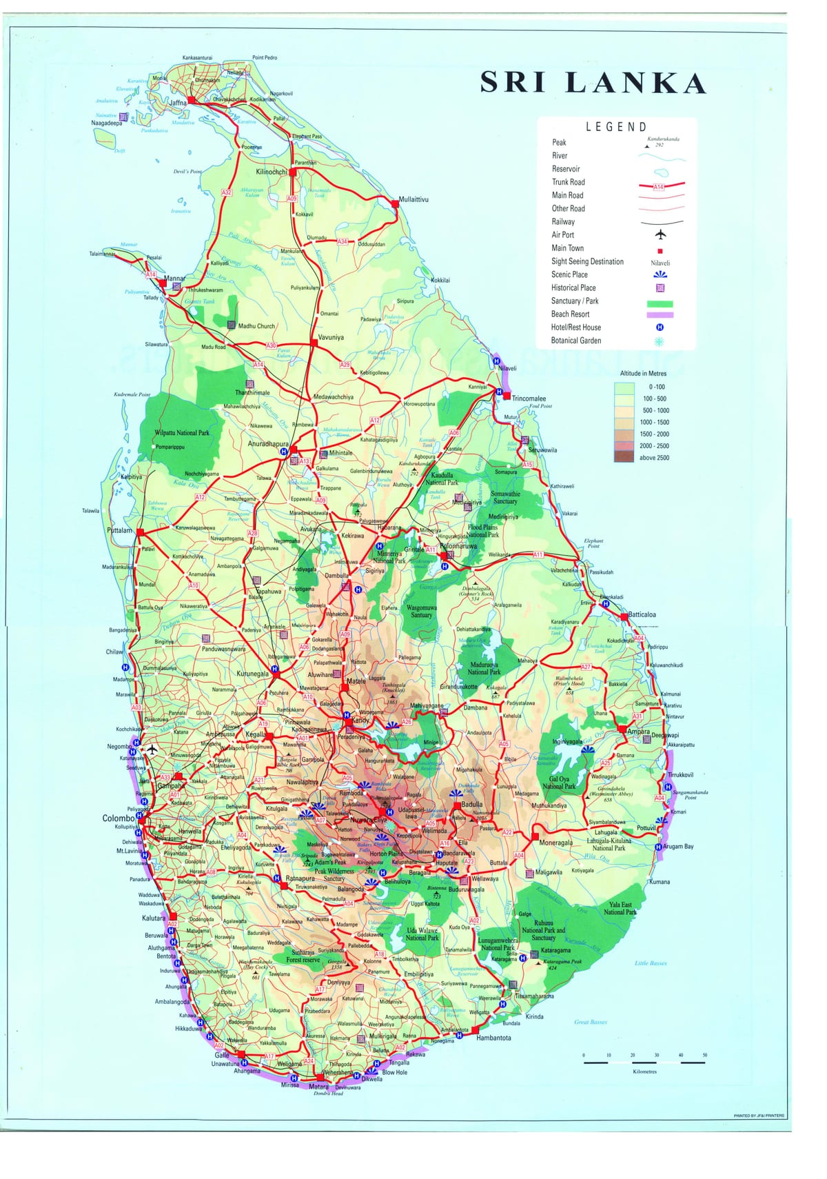Karte von Sri Lanka transport