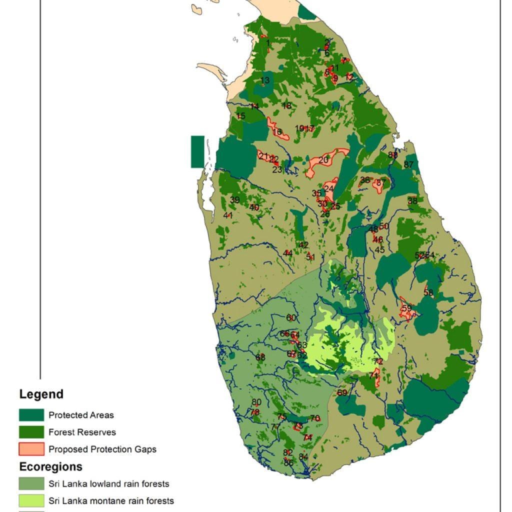 Karte von Sri Lanka Wälder