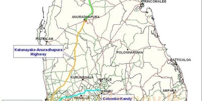 Karte von Sri Lanka expressway