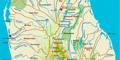 Sri Lanka Flüsse Karte in tamil
