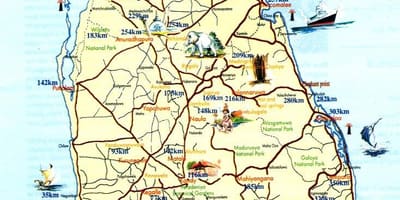 Touristische Karte von Sri Lanka mit Städten