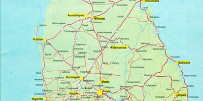 Map touristische Landkarte von Sri Lanka mit der Straße