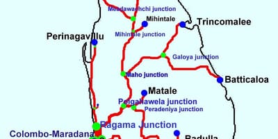 Karte von Sri Lanka-Bahn-Linien